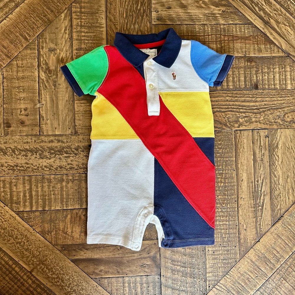 RALPH LAUREN Colorful Baby Boy Polo Romper